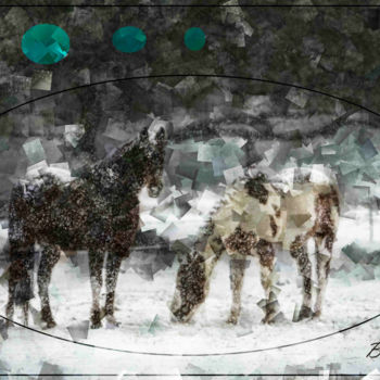Digitale Kunst getiteld "Horses in Snow" door Marc Bulyss, Origineel Kunstwerk, Digitaal Schilderwerk