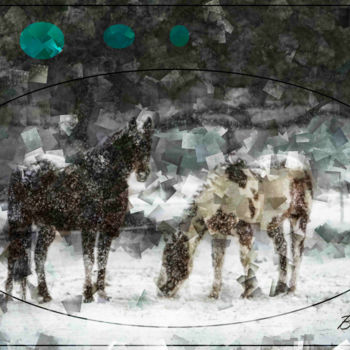 Digital Arts titled "Horses in Snow" by Marc Bulyss, Original Artwork, Digital Painting