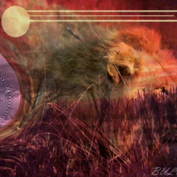 Digital Arts titled "Pink Lion" by Marc Bulyss, Original Artwork, Digital Painting