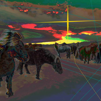 Digital Arts titled "Iceland Horses" by Marc Bulyss, Original Artwork, Digital Painting