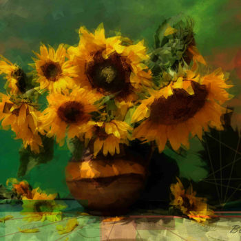 Digitale Kunst mit dem Titel "Sun Flowers" von Marc Bulyss, Original-Kunstwerk, Digitale Malerei