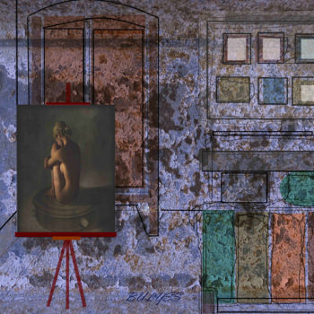 Digital Arts titled "Artist's Room" by Marc Bulyss, Original Artwork, Digital Painting