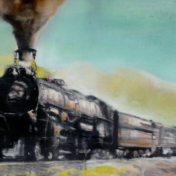 Painting titled "steam train" by Marc Carniel, Original Artwork, Oil