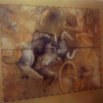 Σχέδιο με τίτλο "zodiaque taureau" από Marc-Charles Le Bars, Αυθεντικά έργα τέχνης, Κοντέ