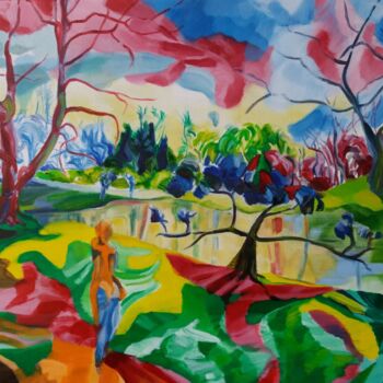 Peinture intitulée "Parc Josaphat 3" par Marc Declercq, Œuvre d'art originale, Huile