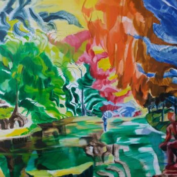 Painting titled "Parc Josaphat 8" by Marc Declercq, Original Artwork, Oil