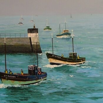 Peinture intitulée "Retour de pêche au…" par Marc Degieux, Œuvre d'art originale, Huile