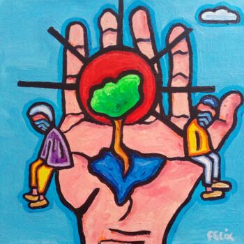 Malarstwo zatytułowany „All in your hands.” autorstwa Marc Felix, Oryginalna praca, Akryl Zamontowany na Drewniana rama noszy