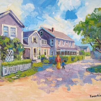 Painting titled "Sconset Village, Na…" by Marc Forestier, Original Artwork, Oil Mounted on Wood Stretcher frame