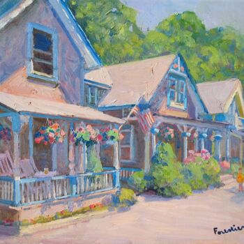 Painting titled "Oak Bluffs, Martha'…" by Marc Forestier, Original Artwork, Oil Mounted on Wood Stretcher frame