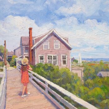 Painting titled "On Sconset Bridge,…" by Marc Forestier, Original Artwork, Oil Mounted on Wood Stretcher frame