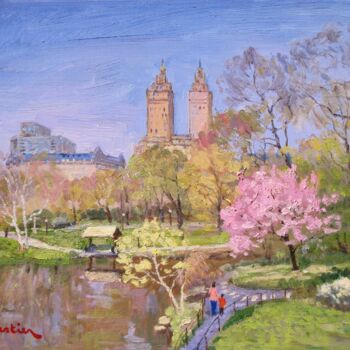 Painting titled "Spring in Central P…" by Marc Forestier, Original Artwork, Oil Mounted on Wood Stretcher frame
