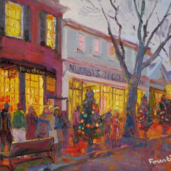 Painting titled "Street in Winter, N…" by Marc Forestier, Original Artwork, Oil Mounted on Wood Stretcher frame