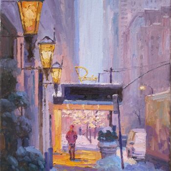 Painting titled "Street in New York…" by Marc Forestier, Original Artwork, Oil Mounted on Wood Stretcher frame