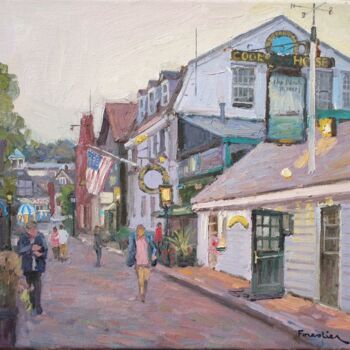 Painting titled "Evening in Newport,…" by Marc Forestier, Original Artwork, Oil Mounted on Wood Stretcher frame