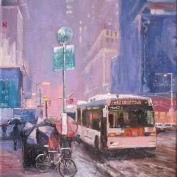 Painting titled "Winter in New York…" by Marc Forestier, Original Artwork, Oil Mounted on Wood Stretcher frame