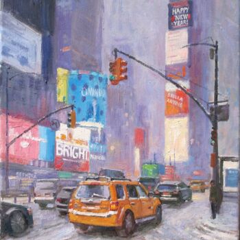 제목이 "Snow in Times Squar…"인 미술작품 Marc Forestier로, 원작, 기름 나무 들것 프레임에 장착됨