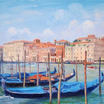 Painting titled "Gondolas on the Gra…" by Marc Forestier, Original Artwork, Oil Mounted on Wood Stretcher frame