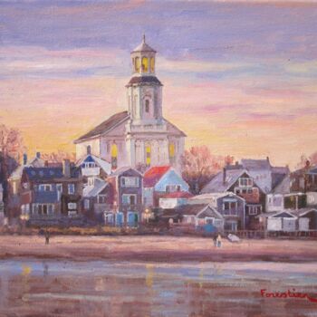 Painting titled "Sunset in Provincet…" by Marc Forestier, Original Artwork, Oil Mounted on Wood Stretcher frame