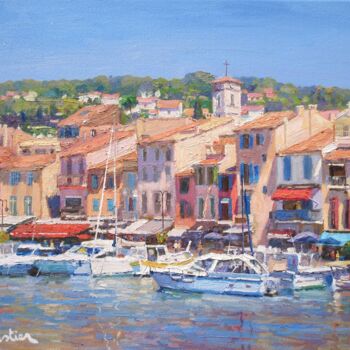 Painting titled "Cassis Harbor" by Marc Forestier, Original Artwork, Oil Mounted on Wood Stretcher frame