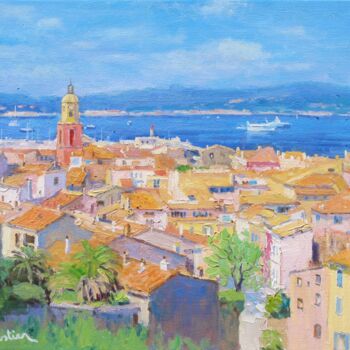 Painting titled "Saint-Tropez" by Marc Forestier, Original Artwork, Oil Mounted on Wood Stretcher frame