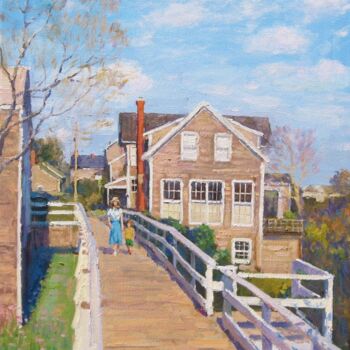 Painting titled "Sconset Bridge, Nan…" by Marc Forestier, Original Artwork, Oil Mounted on Wood Stretcher frame