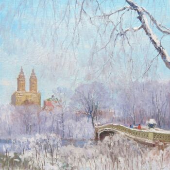 Peinture intitulée "Central Park in Win…" par Marc Forestier, Œuvre d'art originale, Huile Monté sur Châssis en bois