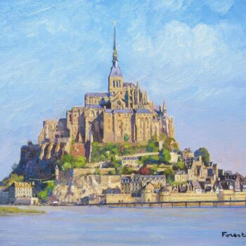 Painting titled "Mont Saint-Michel,…" by Marc Forestier, Original Artwork, Oil Mounted on Wood Stretcher frame