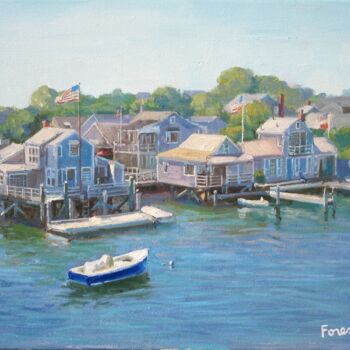 Painting titled "Nantucket Harbor, N…" by Marc Forestier, Original Artwork, Oil Mounted on Wood Stretcher frame