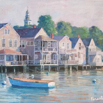Malarstwo zatytułowany „Nantucket Harbor, M…” autorstwa Marc Forestier, Oryginalna praca, Olej Zamontowany na Drewniana rama…