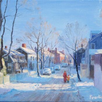 Peinture intitulée "Winter in Nantucket" par Marc Forestier, Œuvre d'art originale, Huile Monté sur Châssis en bois