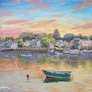 Pintura intitulada "Sunset in Portsmouth" por Marc Forestier, Obras de arte originais, Óleo Montado em Armação em madeira