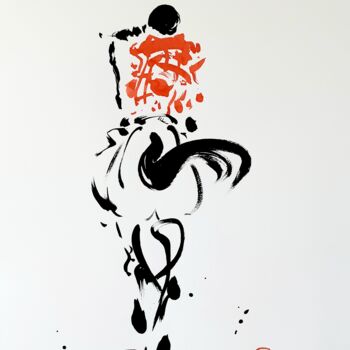 Peinture intitulée "Cavalier de dos IV" par Marc Hanniet, Œuvre d'art originale, Encre