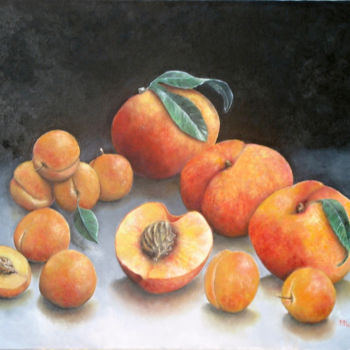 Peinture intitulée "Abricots et pêches…" par Marc Haumont, Œuvre d'art originale, Huile