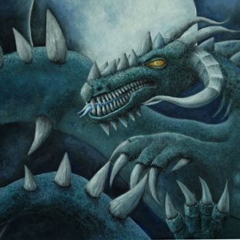 Painting titled "Dragon Bleu / Blue…" by Marc Haumont, Original Artwork, Oil