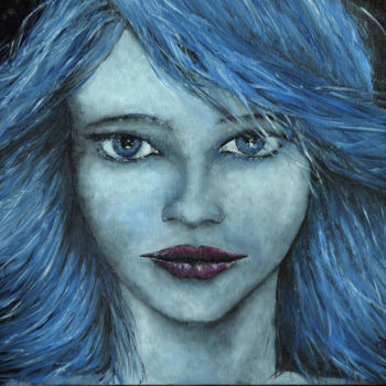 Malerei mit dem Titel "La Fille bleue / Th…" von Marc Haumont, Original-Kunstwerk, Öl