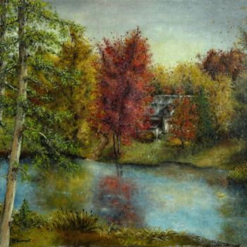 Malerei mit dem Titel "Lac d'automne / Fal…" von Marc Haumont, Original-Kunstwerk, Öl