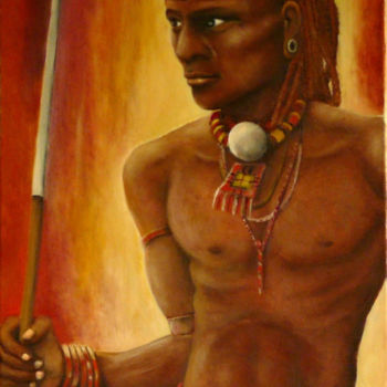 Painting titled "Massai" by Marc Haumont, Original Artwork, Oil