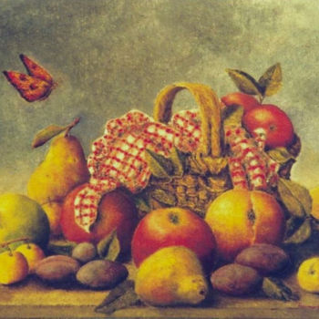 Peinture intitulée "Panier de fruits" par Marc Haumont, Œuvre d'art originale, Huile