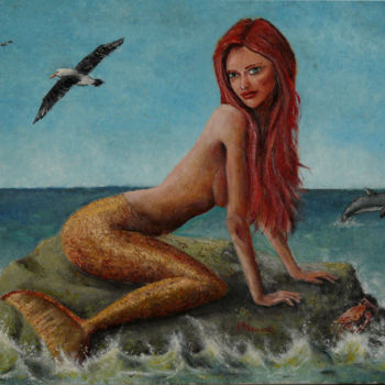Peinture intitulée "Une Sirène / A Merm…" par Marc Haumont, Œuvre d'art originale, Huile