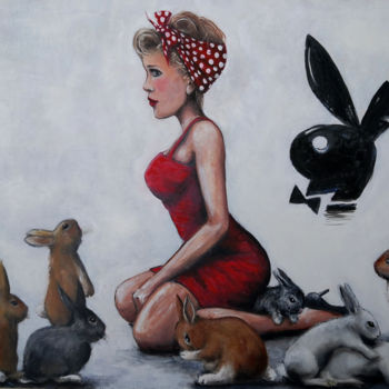Pintura intitulada "Bunny Girl" por Marc Haumont, Obras de arte originais, Óleo