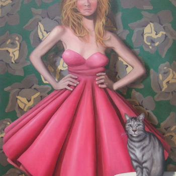 Malerei mit dem Titel "Fille à la robe" von Marc Jallard, Original-Kunstwerk, Öl