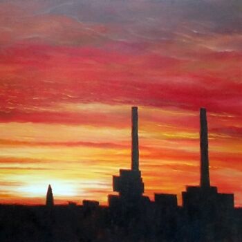 Painting titled "LH Burning Sky" by Marc Lallemand (Markkus), Original Artwork, Oil