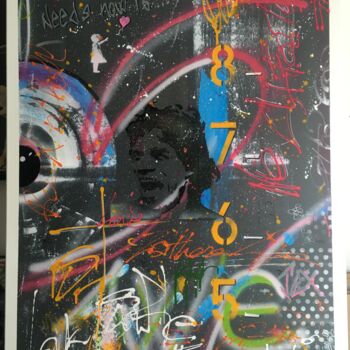 Painting titled "Wwnn" by Marc Langenstrass, Original Artwork, Spray paint Mounted on Wood Stretcher frame