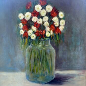 Painting titled "fleurs dans un vase" by Marc Lejeune, Original Artwork, Oil