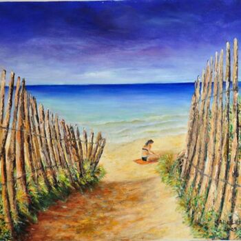 Painting titled "plage du phare des…" by Marc Lejeune, Original Artwork, Oil