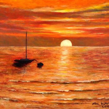 Pittura intitolato "coucher de soleil" da Marc Lejeune, Opera d'arte originale, Olio
