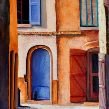 Peinture intitulée "ruelle d'un village…" par Marc Lejeune, Œuvre d'art originale, Huile