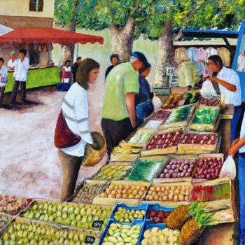 Painting titled "marché provencal" by Marc Lejeune, Original Artwork, Oil