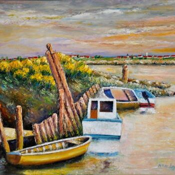 Painting titled "maré basse sur ile…" by Marc Lejeune, Original Artwork, Oil